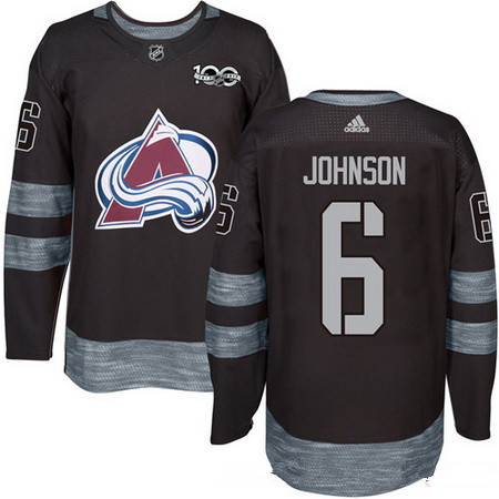 Men's Colorado Avalanche #6 Erik Johnson Black 100th Anniversary Stitched NHL 2017 adidas Hockey Jersey