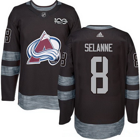 Men's Colorado Avalanche #8 Teemu Selanne Black 100th Anniversary Stitched NHL 2017 adidas Hockey Jersey