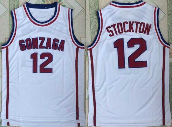 Men's Gonzaga Bulldogs #12 John Stockton White College Basketball Retro Swingman Stitched NCAA Jersey