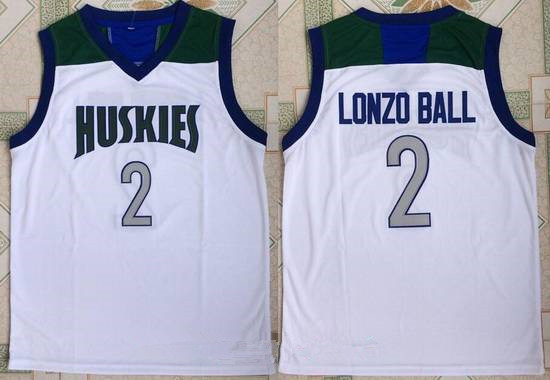 Men's Huskies High School #2 Lonzo Ball White Retro Swingman Stitched Basketball Jersey