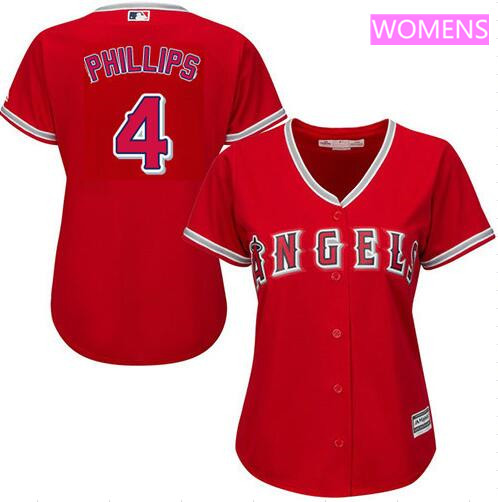 Women's LA Angels of Anaheim #4 Brandon Phillips Red Alternate Stitched MLB Majestic Cool Base Jersey