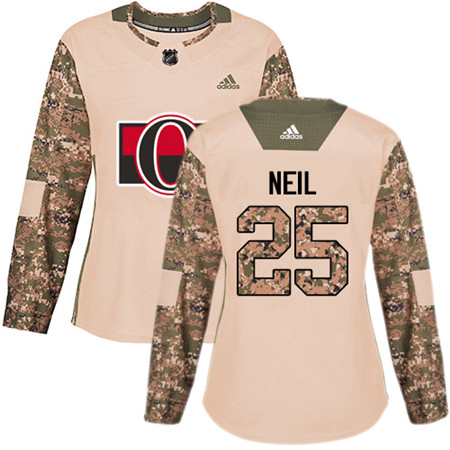 Adidas Senators #25 Chris Neil Camo Authentic 2017 Veterans Day Women's Stitched NHL Jersey