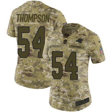 Nike Panthers #54 Shaq Thompson Camo Women's Stitched NFL Limited 2018 Salute to Service Jersey