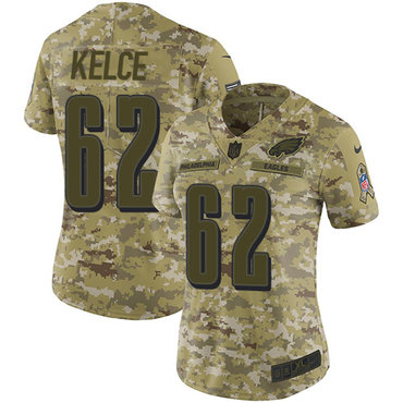 Nike Eagles #62 Jason Kelce Camo Women's Stitched NFL Limited 2018 Salute to Service Jersey