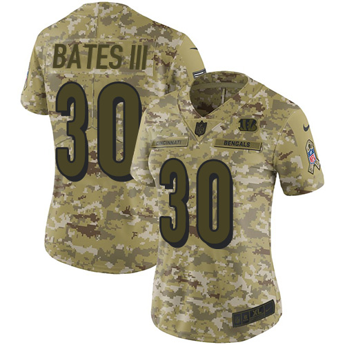 Nike Bengals #30 Jessie Bates III Camo Women's Stitched NFL Limited 2018 Salute to Service Jersey