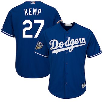 Men's Los Angeles Dodgers #27 Kenley Jansen Majestic Royal 2018 World Series Cool Base Player Jersey