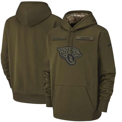 Men's Jacksonville Jaguars Nike Olive Salute to Service Sideline Therma Performance Pullover Hoodie