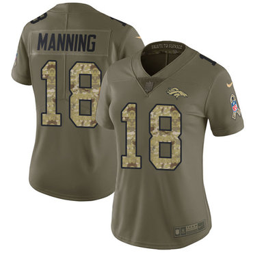 Women's Nike Denver Broncos #18 Peyton Manning Olive Camo Stitched NFL Limited 2017 Salute to Service Jersey