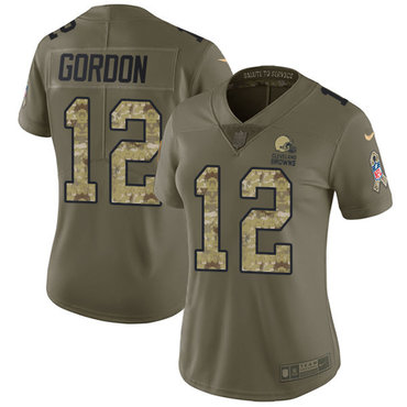 Women's Nike Cleveland Browns #12 Josh Gordon Olive Camo Stitched NFL Limited 2017 Salute to Service Jersey