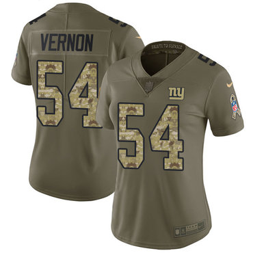 Women's Nike New York Giants #54 Olivier Vernon Olive Camo Stitched NFL Limited 2017 Salute to Service Jersey