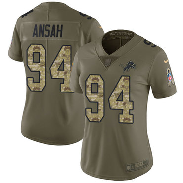 Women's Nike Detroit Lions #94 Ziggy Ansah Olive Camo Stitched NFL Limited 2017 Salute to Service Jersey