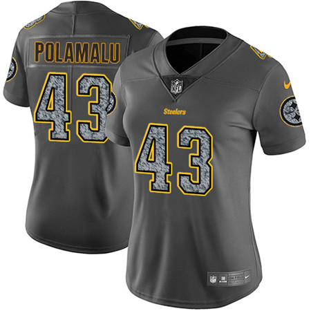 Women's Nike Pittsburgh Steelers #43 Troy Polamalu Gray Static NFL Vapor Untouchable Game Jersey