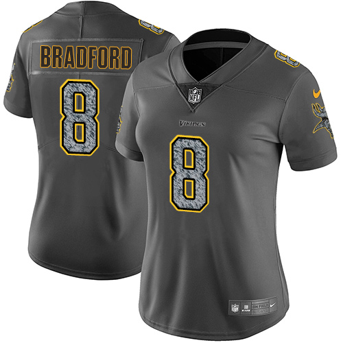 Women's Nike Minnesota Vikings #8 Sam Bradford Gray Static Stitched NFL Vapor Untouchable Limited Jersey