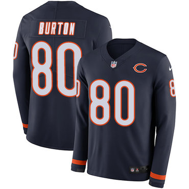 Nike Bears #80 Trey Burton Navy Blue Team Color Men's Stitched NFL Limited Therma Long Sleeve Jersey