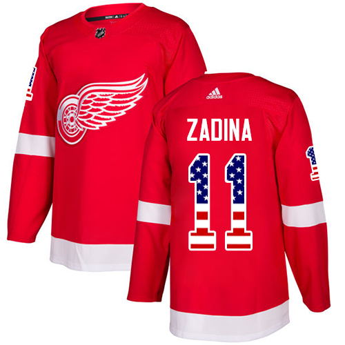 Men's NHL Detroit Red #11 Filip Zadina Authentic Adidas USA Flag Fashion Red Jersey