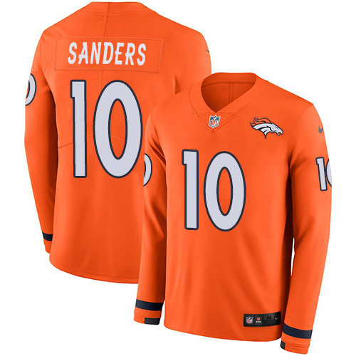 Nike Broncos 10 Emmanuel Sanders Orange Team Color Men's Stitched NFL Limited Therma Long Sleeve Jersey