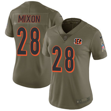 Women's Nike Cincinnati Bengals #28 Joe Mixon Olive Stitched NFL Limited 2017 Salute to Service Jersey