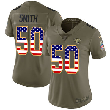 Women's Nike Jacksonville Jaguars #50 Telvin Smith Oliv USA Flag Stitched NFL Limited 2017 Salute to Service Jersey