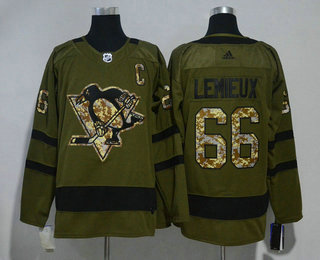 Men's Pittsburgh Penguins #66 Mario Lemieux Green Salute to Service 2017-2018 Hockey Stitched NHL Jersey