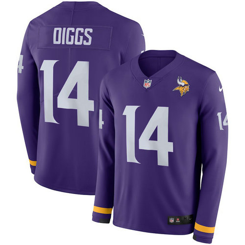 Men Nike Minnesota Vikings 14 Stefon Diggs Purple Therma Long Sleeve Jersey