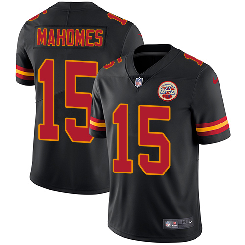 Men's Nike Chiefs #15 Patrick Mahomes Black Stitched NFL Limited Rush Jersey