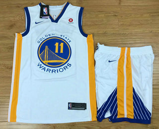 Men's Golden State Warriors #11 Klay Thompson White 2017-2018 Nike Swingman Rakuten Stitched NBA Jersey With Shorts