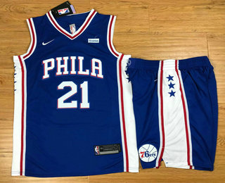 Men's Philadelphia 76ers #21 Joel Embiid Royal Blue 2017-2018 Nike Swingman Stubhub Stitched NBA Jersey With Shorts