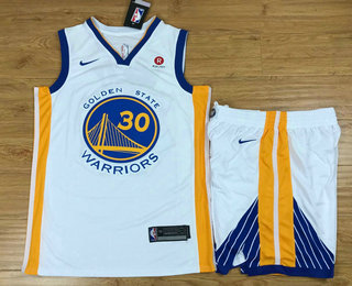 Men's Golden State Warriors #30 Stephen Curry White 2017-2018 Nike Swingman Rakuten Stitched NBA Jersey With Shorts