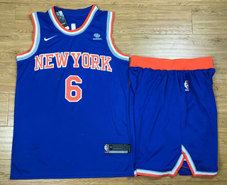 Men's New York Knicks #6 Kristaps Porzingis New Blue 2017-2018 Nike Swingman Squarespace Stitched NBA Jersey With Shorts