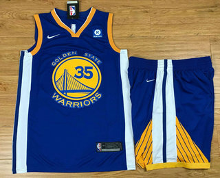 Men's Golden State Warriors #35 Kevin Durant Royal Blue 2017-2018 Nike Swingman Stitched NBA Jersey With Shorts