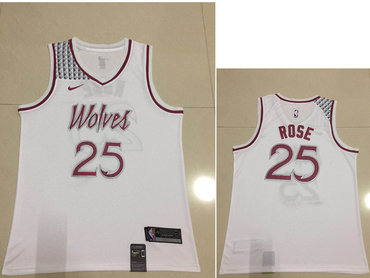 Men's Minnesota Timberwolves #25 Derrick Rose Nike White 2018-19 Swingman Earned Edition Jersey