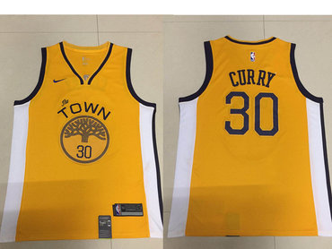 Men's Golden State Warriors #30 Stephen Curry Nike Yellow 2018/19 Swingman Earned Edition Jersey