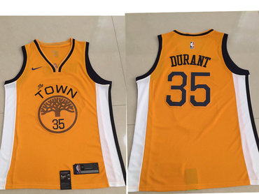 Men's Golden State Warriors #35 Kevin Durant Nike Yellow 2018/19 Swingman Earned Edition Jersey