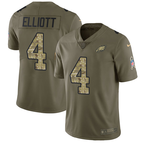 Youth Nike Philadelphia Eagles #4 Jake Elliott Olive Camo Stitched NFL Limited 2017 Salute to Service Jersey