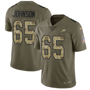 Youth Nike Philadelphia Eagles #65 Lane Johnson Olive Camo Stitched NFL Limited 2017 Salute to Service Jersey