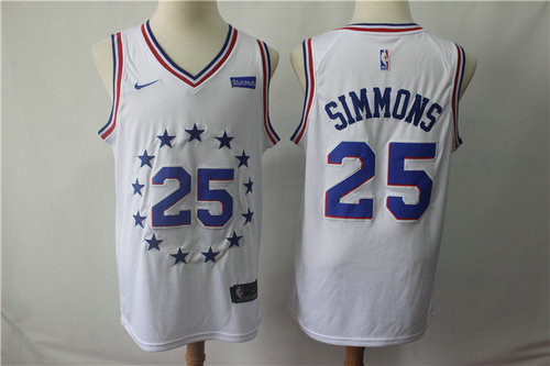 Men's Philadelphia 76ers 25 Ben Simmons Nike White 2018-19 Swingman Earned Edition Jersey