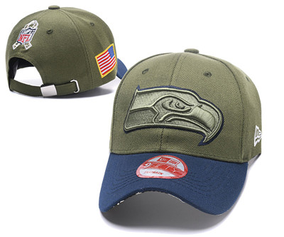 NFL Seahawks Team Logo Olive Peaked Adjustable Hat Q56