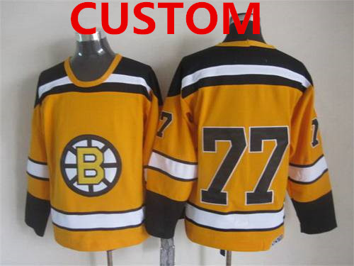 Custom Men's Boston Bruins 1959-60 Yellow CCM Vintage Throwback Jersey