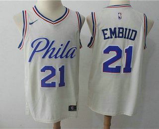 Men's Philadelphia 76ers #21 Joel Embiid Cream Nike City Edition Swingman Jersey