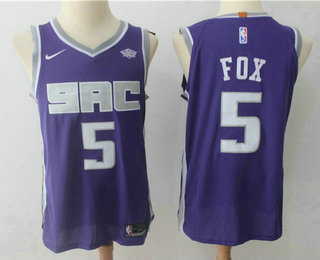 Men's Sacramento Kings #5 De'Aaron Fox Purple 2017-2018 Nike Authentic Stitched NBA Jersey