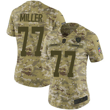 Nike Raiders #77 Kolton Miller Camo Women's Stitched NFL Limited 2018 Salute to Service Jersey