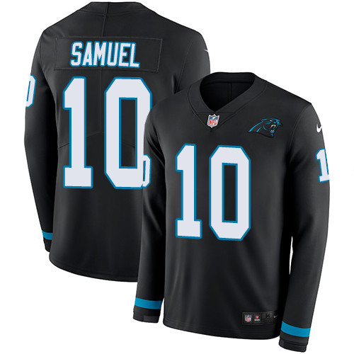 Nike Panthers #10 Curtis Samuel Black Team Color Men's Stitched NFL Limited Therma Long Sleeve Jersey