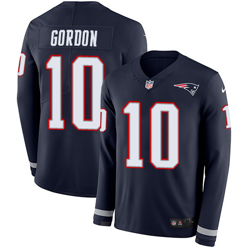 Nike Patriots #10 Josh Gordon Navy Blue Team Color Men's Stitched NFL Limited Therma Long Sleeve Jersey