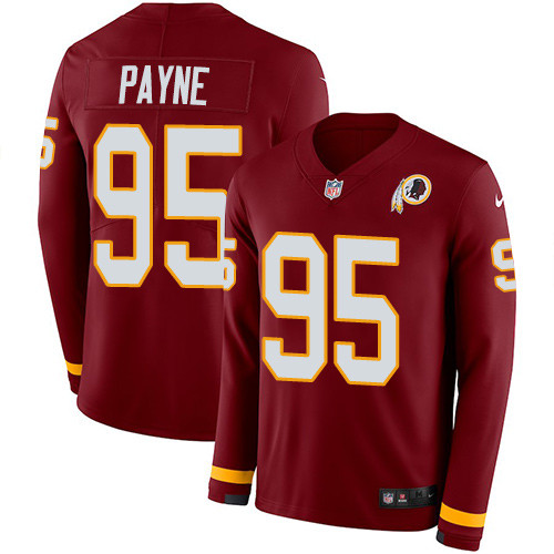 Nike Redskins #95 Da'Ron Payne Burgundy Red Team Color Men's Stitched NFL Limited Therma Long Sleeve Jersey