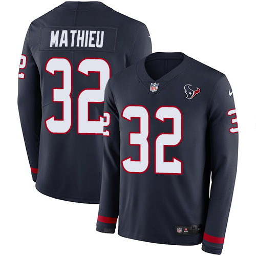 Nike Texans #32 Tyrann Mathieu Navy Blue Team Color Men's Stitched NFL Limited Therma Long Sleeve Jersey