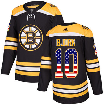 Adidas Bruins #10 Anders Bjork Black Home Authentic USA Flag Stitched NHL Jersey