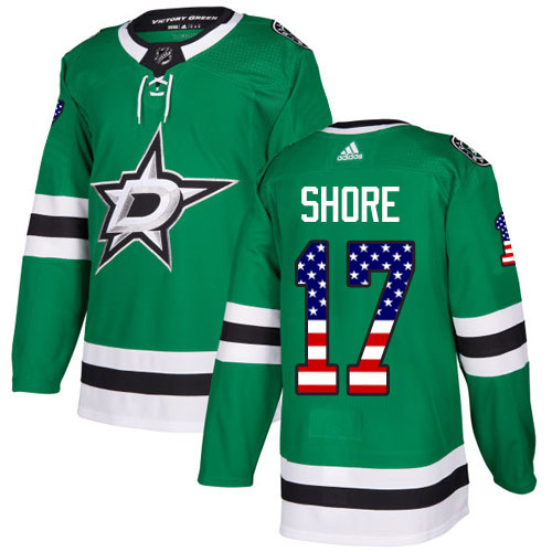 Adidas Stars #17 Devin Shore Green Home Authentic USA Flag Stitched NHL Jersey