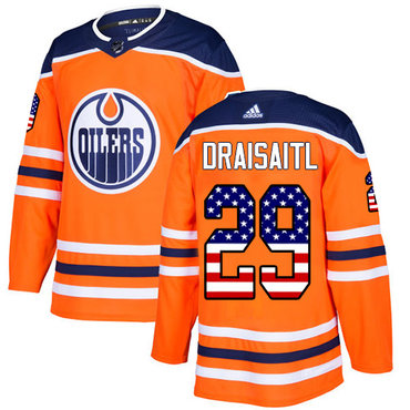 Adidas Edmonton Oilers #29 Leon Draisaitl Orange Home Authentic USA Flag Stitched NHL Jersey