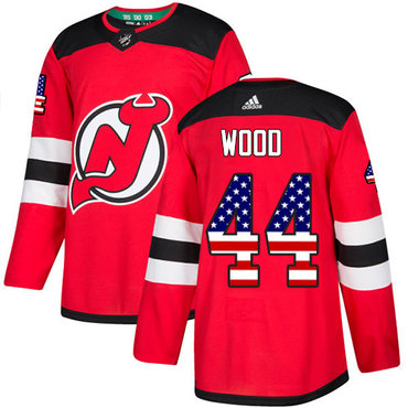 Adidas Devils #44 Miles Wood Red Home Authentic USA Flag Stitched NHL Jersey