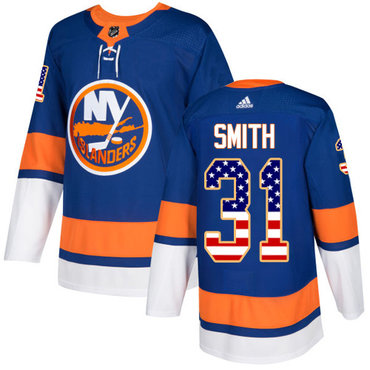 Adidas Islanders #31 Billy Smith Royal Blue Home Authentic USA Flag Stitched NHL Jersey